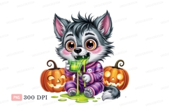 Cute wolf drinking green slime halloween pumpkin Product Image 1