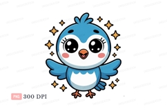 Cute blue bird with big eyes white orange Product Image 1