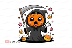 Cute pumpkin grim reaper with scythe and candy halloween Product Image 1
