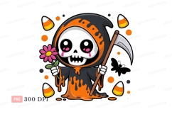 Cute grim reaper holding pink flower halloween Product Image 1