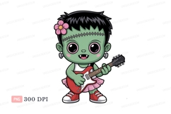 Green monster girl playing guitar pink Product Image 1