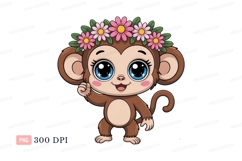 Cute monkey wearing flower crown cartoon animal Product Image 1