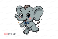 Cute elephant with blue bow cartoon animal Product Image 1