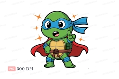 Cute turtle superhero pointing finger cartoon green Product Image 1