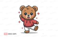 Playful teddy bear wearing hoodie and pants cartoon Product Image 1