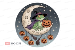 Frog witch on moon with pumpkins halloween Product Image 1