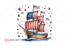 Patriotic sailing ship with colorful bubbles american Product Image 1