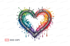 Heart barbed wire rainbow paint drips image Product Image 1