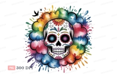 Colorful skull surrounded by rainbow paint splatters Product Image 1