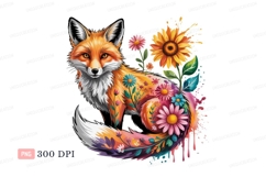 Floral fox with colorful flowers orange Product Image 1