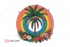 Tropical palm tree with vibrant flowers and birds hibiscus Product Image 1