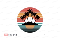 Sunset island palm trees ocean keywords Product Image 1