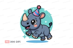 Cute rhino wearing party hat animal Product Image 1