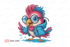 Pink blue bird wearing glasses and hoodie image Product Image 1