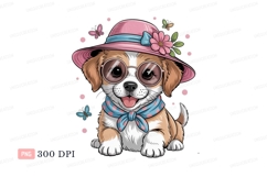 Adorable puppy wearing hat sunglasses and scarf image Product Image 1