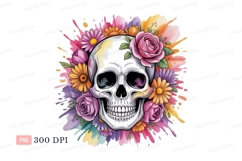 Skull flowers watercolor splash pink Product Image 1