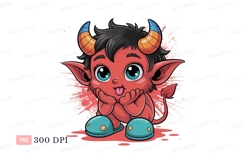 Cute red devil with blue eyes and horns image Product Image 1