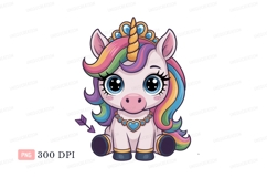 Cute unicorn with rainbow mane and crown horn Product Image 1