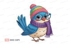 Blue bird wearing winter hat and scarf image Product Image 1