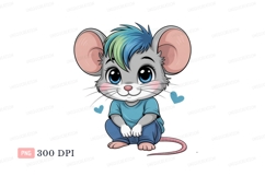 Cute cartoon mouse with blue hair animal character Product Image 1