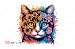 Colorful cat adorned with flowers vibrant feline Product Image 1