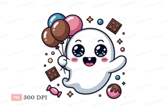 Happy ghost holding balloons and sweets candy Product Image 1