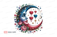 Celestial moon face adorned with flowers and hearts Product Image 1