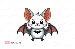 Cute white bat with large ears and wings orange Product Image 1