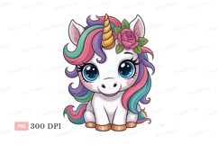 Cute unicorn with colorful mane and pink rose fantasy Product Image 1