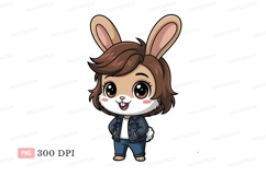 Cute bunny wearing denim jacket and jeans rabbit cartoon Product Image 1