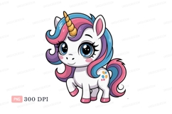 Cute unicorn with colorful mane and horn fantasy magical Product Image 1