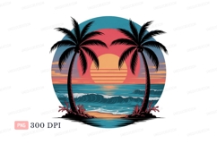 Format: Title: Tropical sunset ocean waves palm trees Product Image 1