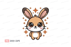Cute cartoon bunny with big eyes and stars rabbit kawaii Product Image 1