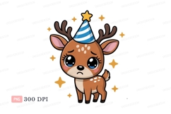 Sad deer wearing party hat stars Product Image 1