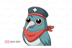 Blue bird nurse with red scarf image Product Image 1