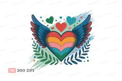 Winged rainbow heart with foliage wings love Product Image 1