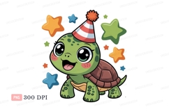 Cute turtle wearing party hat surrounded by stars image Product Image 1
