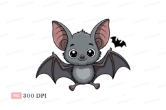 Cute gray bat with big eyes cartoon pink Product Image 1