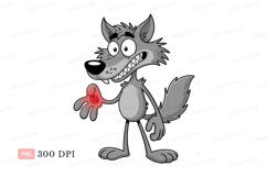 Cartoon wolf holding glowing red object character animal Product Image 1