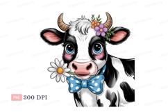 Adorable cow with flower and bow animal cute Product Image 1