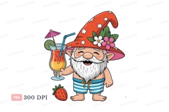 Cheerful gnome with cocktail and strawberry summer Product Image 1