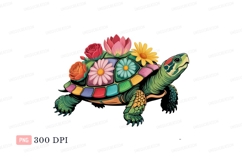 Colorful turtle adorned with blooming flowers reptile Product Image 1