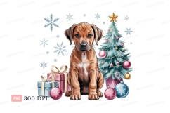 Adorable puppy with christmas tree and gifts image Product Image 1