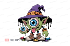 Green monster witch holding eyeball candy halloween Product Image 1