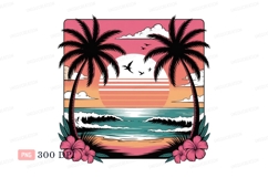 Tropical sunset ocean beach palm trees image Product Image 1