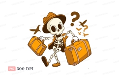 Skeleton traveler with luggage and questions suitcase Product Image 1