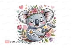 Cute koala with flowers and bird hearts nature Product Image 1