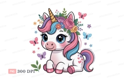 Cute unicorn with flowers and butterflies fantasy magic Product Image 1