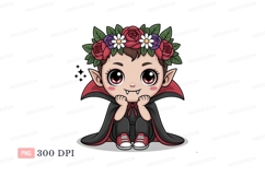Cute vampire child wearing flower crown cartoon halloween Product Image 1