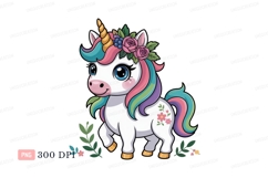 Cute unicorn with floral crown fantasy magic Product Image 1